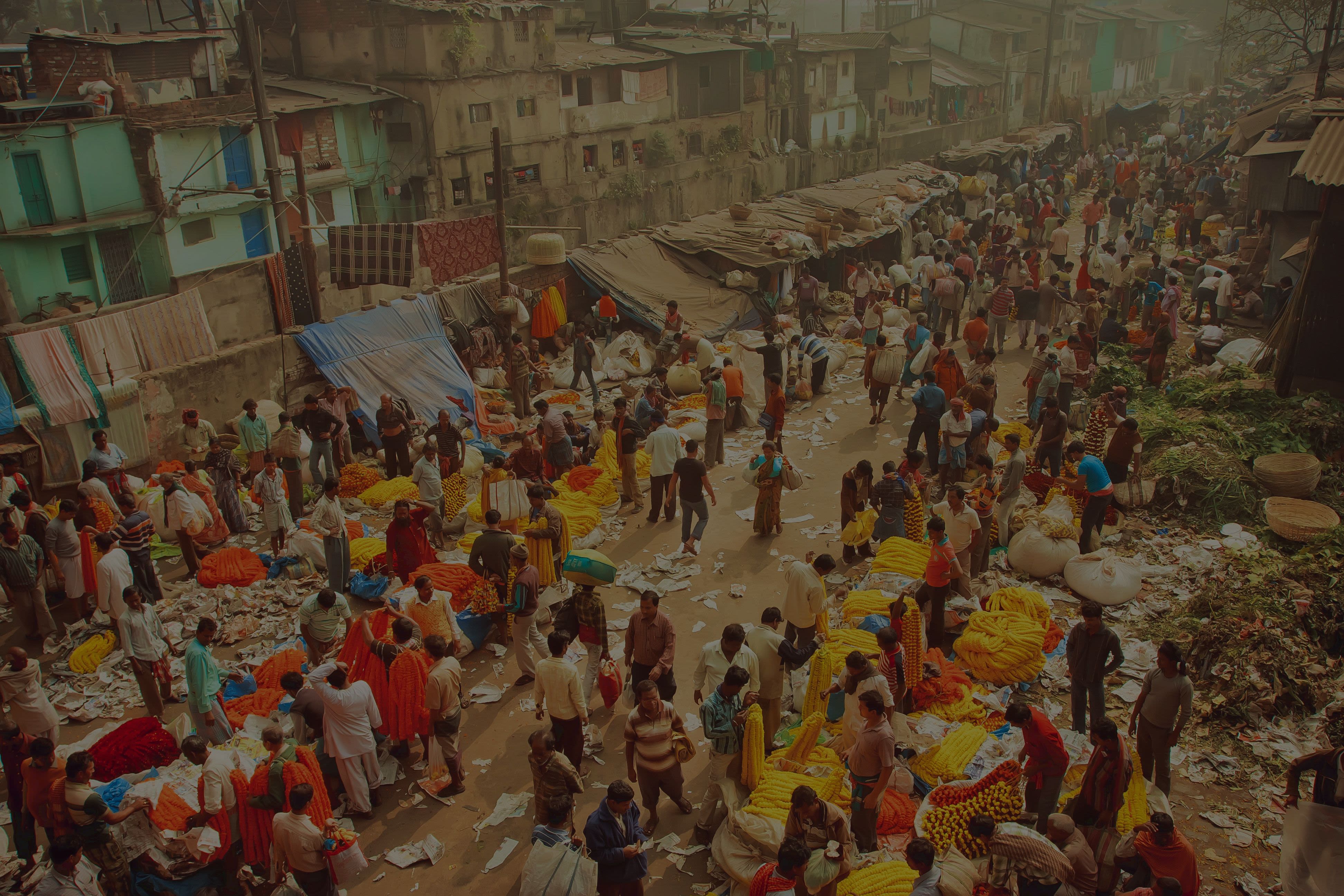 A busy street full of people. 