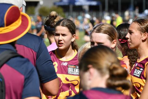 Lions players in the huddle