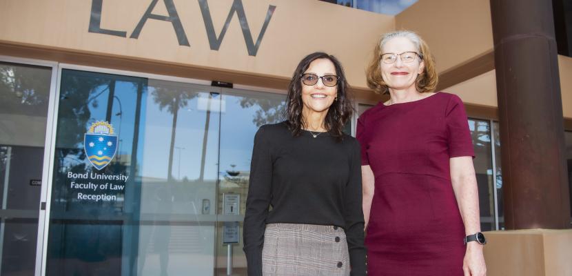 Dr Francina Cantatore and Principal Solicitor Sara Loughnan in front of the Law Building