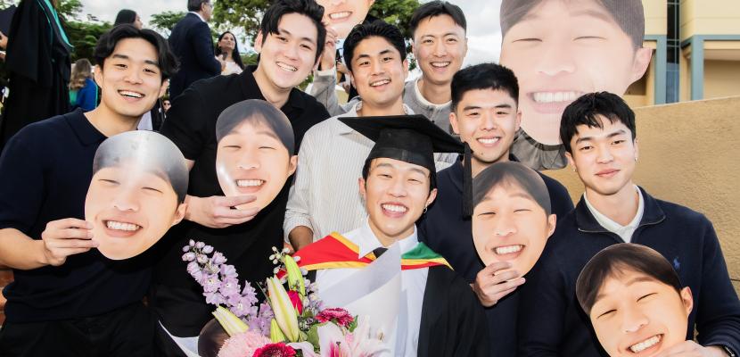HENRY: Henry Tang, centre, and his friends had his classmates seeing double.