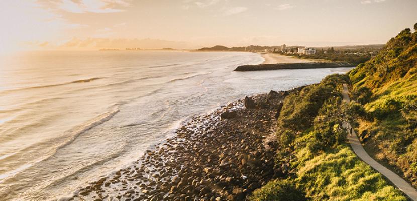 Burleigh headland walking path with ocean and rocks