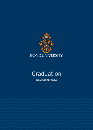 A navy blue background with the Bond University logo and the words Graduation November 2024 in white writing