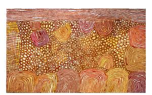 Indigenous artwork by Walangkura Napanangka titled Old Woman’s Travelling Story