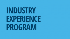 A light blue background with the words 'industry experience program' in dark blue block letters